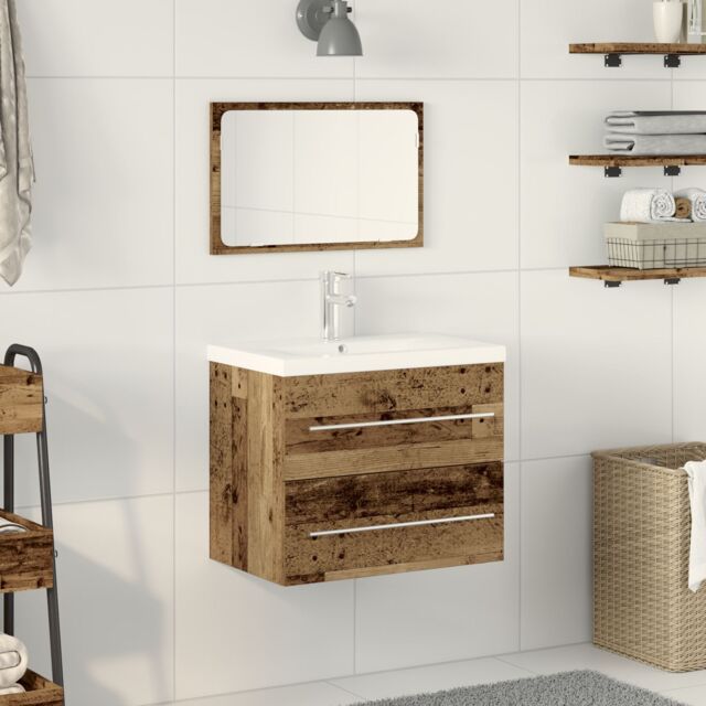 Berkfield Home Bathroom Sink Cabinet with Built-in Basin Old Wood Engineered Wood in Brown - image 1