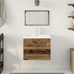 Berkfield Home Bathroom Sink Cabinet with Built-in Basin Old Wood Engineered Wood in Brown - thumbnail 4