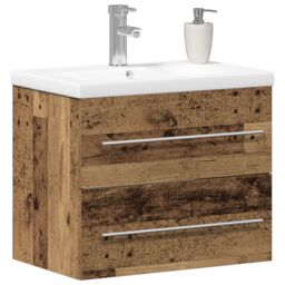 Berkfield Home Bathroom Sink Cabinet with Built-in Basin Old Wood Engineered Wood in Brown - thumbnail 3