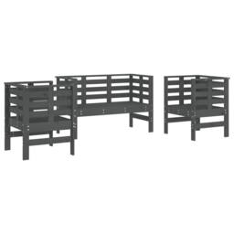 Berkfield Home 3 Piece Garden Lounge Set Grey Solid Wood Pine