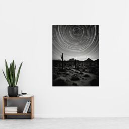 Artery8 The Milky Way Time Lapse Star Trails Stars Tracing Their Journey Across Black White Cactus Extra Large XL Unframed Wall Art Poster Print - thumbnail 4