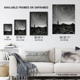 Artery8 The Milky Way Time Lapse Star Trails Stars Tracing Their Journey Across Black White Cactus Extra Large XL Unframed Wall Art Poster Print - thumbnail 3