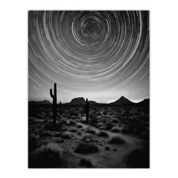 Artery8 The Milky Way Time Lapse Star Trails Stars Tracing Their Journey Across Black White Cactus Extra Large XL Unframed Wall Art Poster Print - thumbnail 1