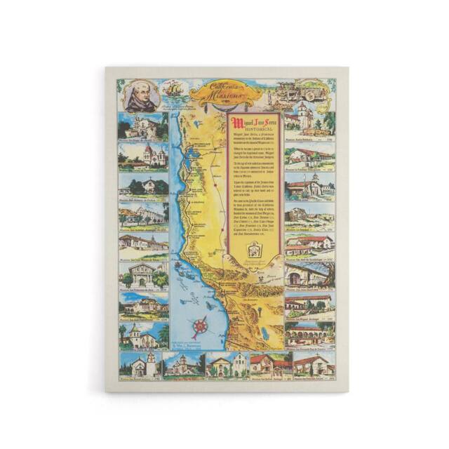 "Artery8 Putnam 1949 California Missions Map Canvas Wall Art Print - Size: W18"" x H24""" - image 1