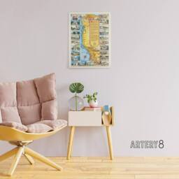 "Artery8 Putnam 1949 California Missions Map Canvas Wall Art Print - Size: W18"" x H24""" - thumbnail 3