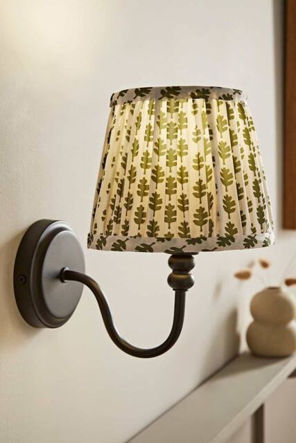 ValueLights Binky Rechargeable Matte Black Wall Light with Floral Pleated Shade in Pale Green