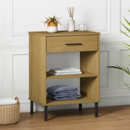 Berkfield Home Console Cabinet with Metal Legs Brown Solid Wood Pine OSLO