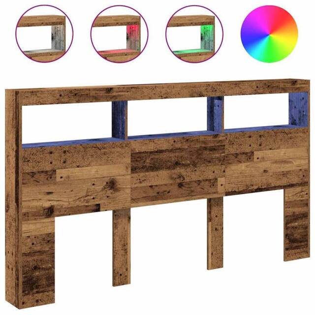 Berkfield Home Headboard Cabinet with LED Old Wood 180x17x102 cm in Brown - Size: 180 x 17 x 102 cm - image 1