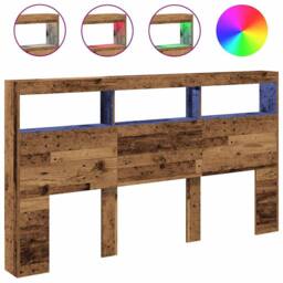 Berkfield Home Headboard Cabinet with LED Old Wood 180x17x102 cm in Brown - Size: 180 x 17 x 102 cm - thumbnail 1