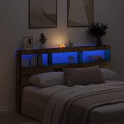Berkfield Home Headboard Cabinet with LED Old Wood 180x17x102 cm in Brown - Size: 180 x 17 x 102 cm - thumbnail 2