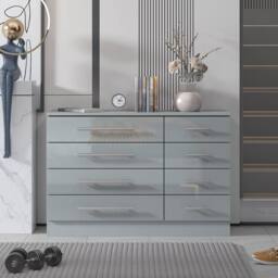 Harmin Grey 8 Drawer High Gloss Chest of Drawers - with sleek handles - thumbnail 2