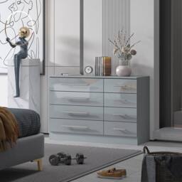 Harmin Grey 8 Drawer High Gloss Chest of Drawers - with sleek handles - thumbnail 1