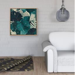 Warren Reed - Designer Tropical Green Leaves Framed Canvas in Light Brown - Size: w40 inch x h40 inch - thumbnail 2
