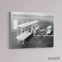 "Artery8 Wright Brothers Biplane Machine Canvas Wall Art Print in Grey - Size: W18"" x H24""" - thumbnail 2