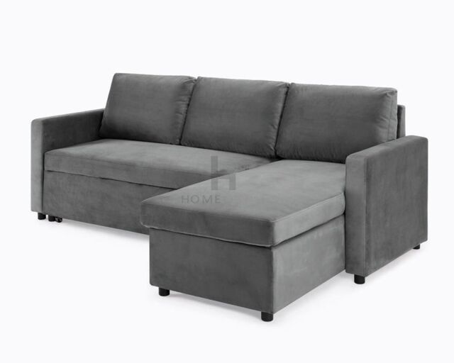 Home Detail Dorset Velvet Pull Out Sofa Bed Reversible Chaise with Underseat Storage in Dark Grey - image 1