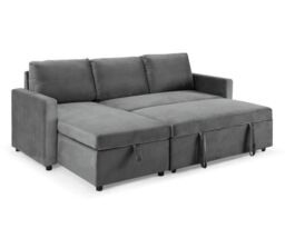 Home Detail Dorset Velvet Pull Out Sofa Bed Reversible Chaise with Underseat Storage in Dark Grey - thumbnail 2