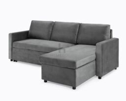 Home Detail Dorset Velvet Pull Out Sofa Bed Reversible Chaise with Underseat Storage in Dark Grey - thumbnail 1