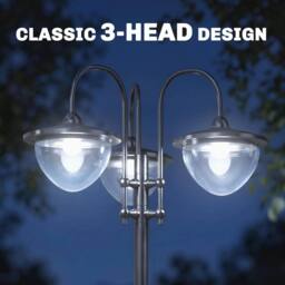 NESTLUNE 3-head LED Solar Light Lamp Street Light Post in Black - thumbnail 3