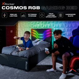 X Rocker Cosmos Ottoman Bed with LED Lighting, Storage & Mattress in Black - Size: Single - thumbnail 2