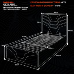 X Rocker Cosmos Ottoman Bed with LED Lighting, Storage & Mattress in Black - Size: Single - thumbnail 6