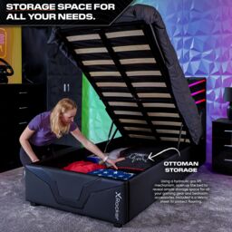 X Rocker Cosmos Ottoman Bed with LED Lighting, Storage & Mattress in Black - Size: Single - thumbnail 3