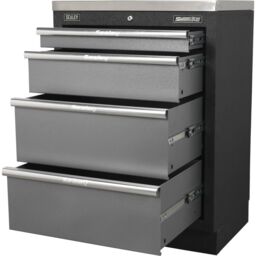 Loops 680mm Modular 4 Drawer Floor Cabinet - Ball Bearing Slides - Locking - 2 Keys - thumbnail 3