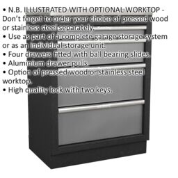 Loops 680mm Modular 4 Drawer Floor Cabinet - Ball Bearing Slides - Locking - 2 Keys - thumbnail 2