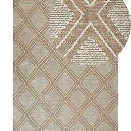 Wyld and Coco Off White Beige Cotton Wool Rug Geometric Pattern Tassels - Size: 160 cm x 230 cm - thumbnail 2