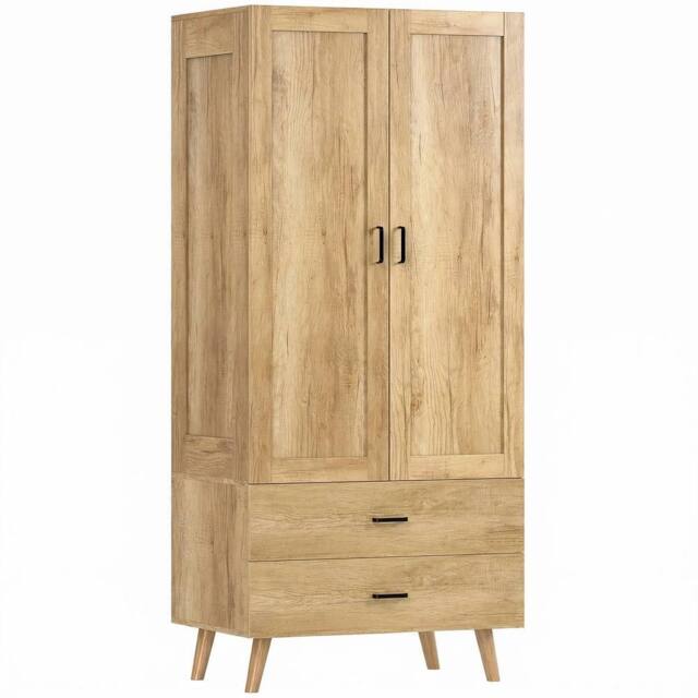 KORVIXA Modern Wardrobe w/ 2 Drawer Hanging Rail for Bedroom in Natural - Size: 100 cm x 100 cm - image 1