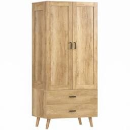 KORVIXA Modern Wardrobe w/ 2 Drawer Hanging Rail for Bedroom in Natural - Size: 100 cm x 100 cm - thumbnail 1