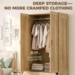 KORVIXA Modern Wardrobe w/ 2 Drawer Hanging Rail for Bedroom in Natural - Size: 100 cm x 100 cm - thumbnail 4