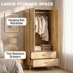 KORVIXA Modern Wardrobe w/ 2 Drawer Hanging Rail for Bedroom in Natural - Size: 100 cm x 100 cm - thumbnail 5