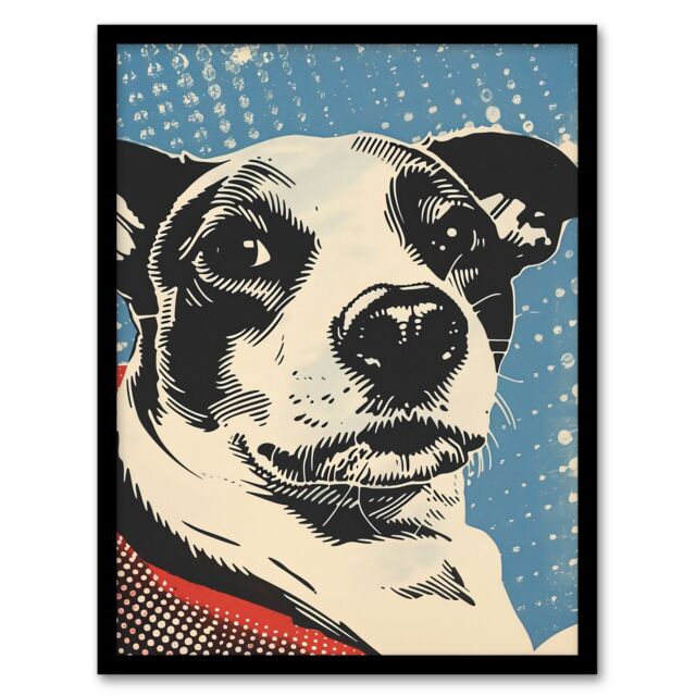 "Artery8 Dog Lover Pet Red Blue Lichtenstein Style Framed Art Print - Size: W12"" x H16""" - image 1
