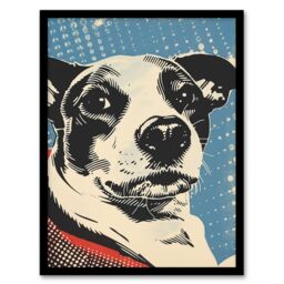 "Artery8 Dog Lover Pet Red Blue Lichtenstein Style Framed Art Print - Size: W12"" x H16""" - thumbnail 1