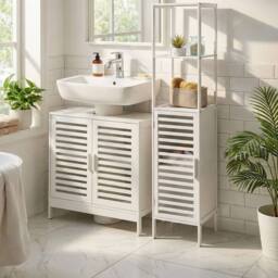 Wyld and Coco White Bamboo Bathroom Shelving Unit Door Modern Free Standing - thumbnail 1