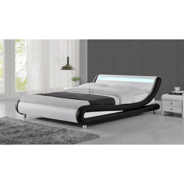 Home Detail Galaxy LED Black & White Faux Leather Bed - Size: King - image 1