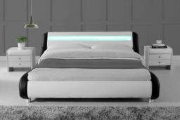 Home Detail Galaxy LED Black & White Faux Leather Bed - Size: King - thumbnail 4