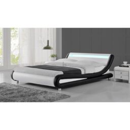 Home Detail Galaxy LED Black & White Faux Leather Bed - Size: King - thumbnail 1