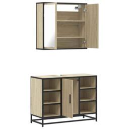 Berkfield Home 2 Piece Bathroom Furniture Set Sonoma Oak Engineered Wood in Brown - thumbnail 8