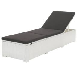 Berkfield Home Sun Lounger with Black Cushion Poly Rattan White - thumbnail 1