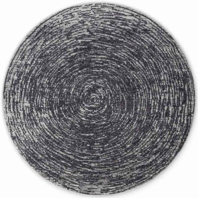 THE RUGS Gloria Round Rug - Cavallo Abstract Short Pile Polypropylene 9 mm in Dark Grey - Size: 120 cm diameter - image 1