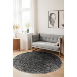 THE RUGS Gloria Round Rug - Cavallo Abstract Short Pile Polypropylene 9 mm in Dark Grey - Size: 120 cm diameter - thumbnail 8