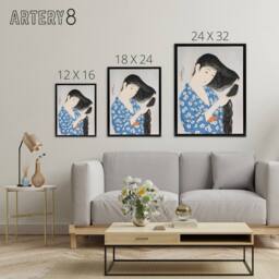 "Artery8 Woman Combing Her Hair Framed Canvas Wall Art Print Goyo Hashiguchi in Blue - Size: W24"" x H32""" - thumbnail 4