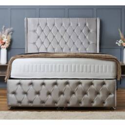 "BSSPOKE Bella Ottoman Divan Bed Plush Velvet 54""Headboard &Footboard Mattress in Mustard - Size: Small Double" - thumbnail 3