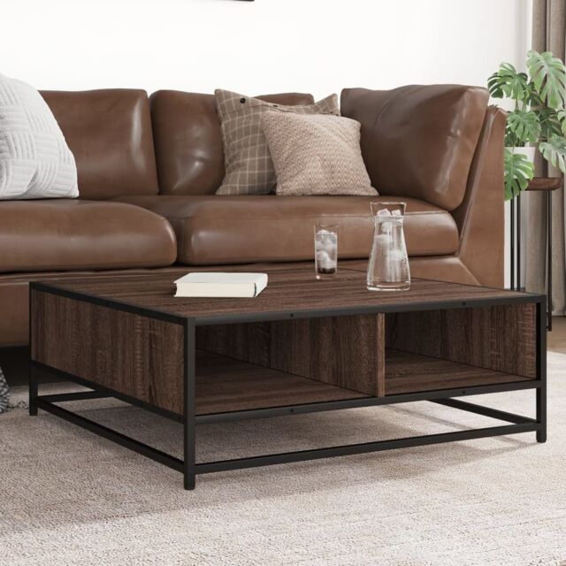 Berkfield Home Coffee Table Brown Oak 80x80x30 cm Engineered Wood & Metal - Size: 80 x 80 x 30 cm - image 1