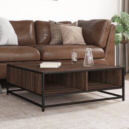 Berkfield Home Coffee Table Brown Oak 80x80x30 cm Engineered Wood & Metal - Size: 80 x 80 x 30 cm - thumbnail 1