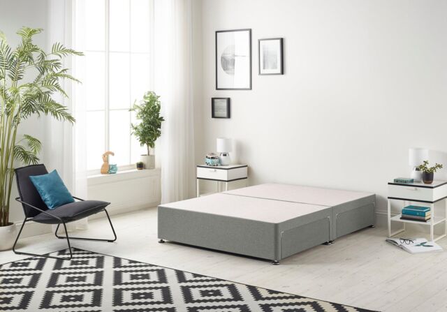 Somnior Ziggy Platform Divan Bed Base With 2 Drawers Linen in Silver - Size: King - image 1