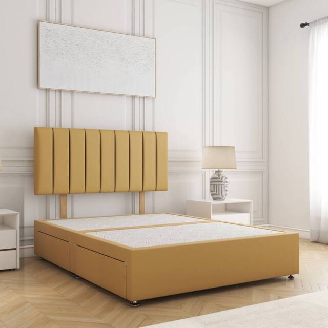 "BSSPOKE Aria Plush Velvet Divan Bed 24""Headboard 2Drawers Footend No Mattress in Mustard - Size: Double" - image 1