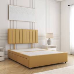 "BSSPOKE Aria Plush Velvet Divan Bed 24""Headboard 2Drawers Footend No Mattress in Mustard - Size: Double" - thumbnail 1