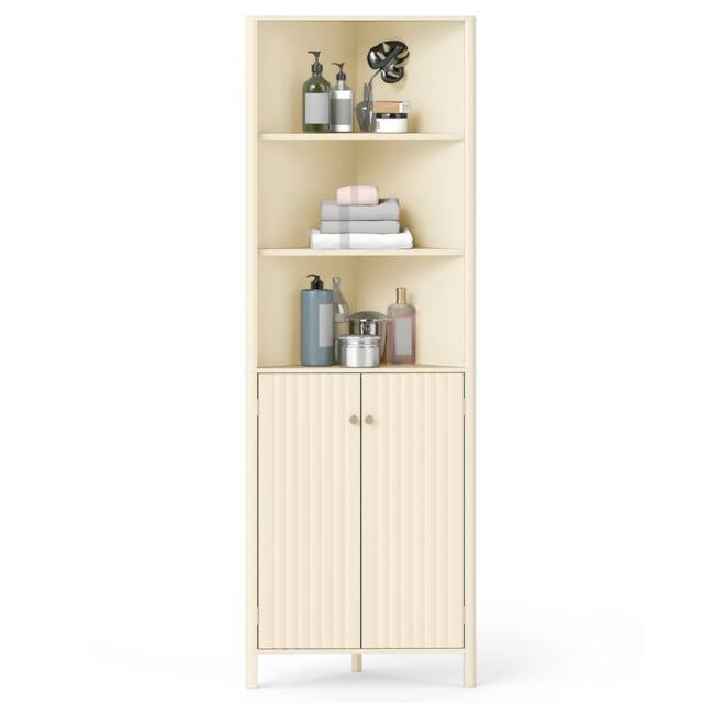 Costway Modern Corner Storage Cabinet w/ 5 Shelves Bathroom Tall Cabinet in Beige - image 1